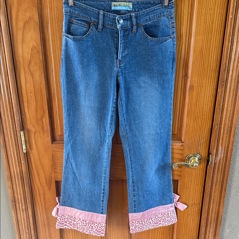 Anthropologie Blue Jeans with Pink Trim